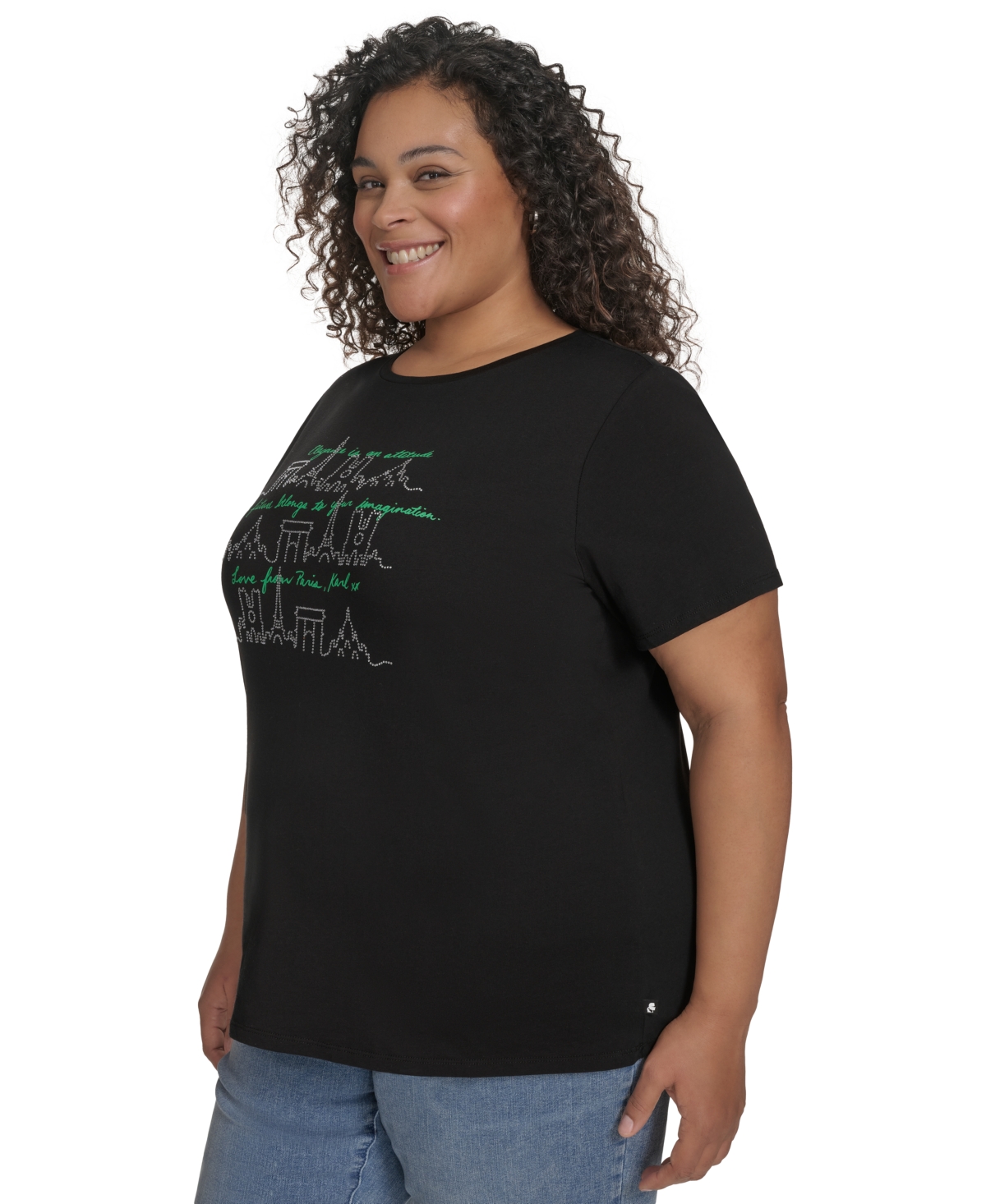 Shop Karl Lagerfeld Plus Size Paris City Skyline Graphic T-shirt In Black Flore Green