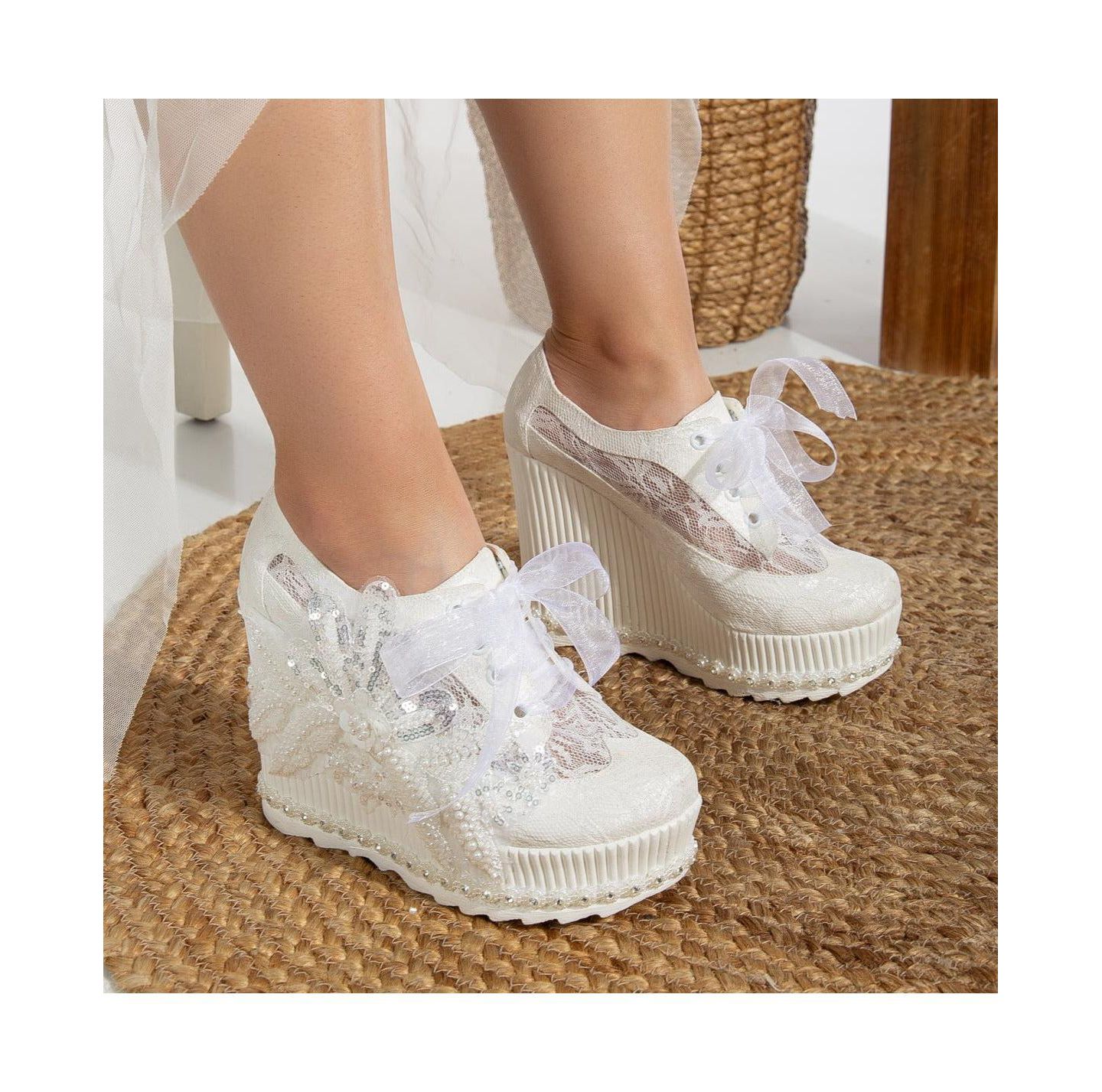 Женские кроссовки Forever & Always Shoes Sheri Lace Bridal Platform, цвет: Слоновая кость — фото 3