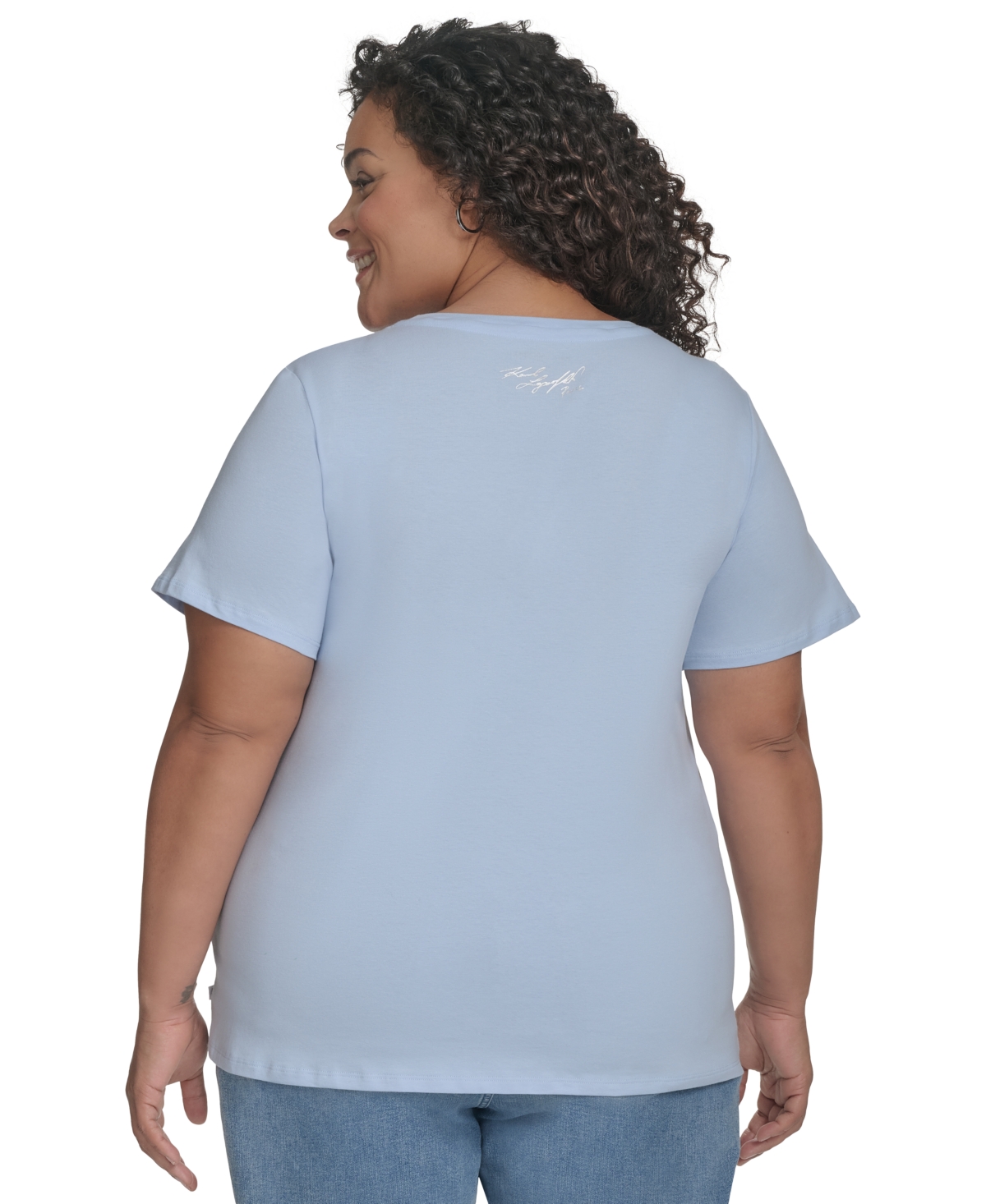 Karl Lagerfeld Plus Size Sunglass Graphic Logo T-shirt In Chambray Blue