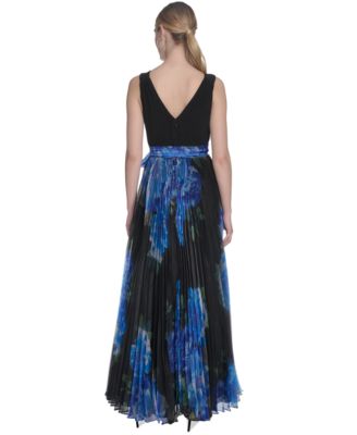 Миниатюрное плиссированное платье без рукавов с V-образным вырезом в смешанной технике Eliza J Petite