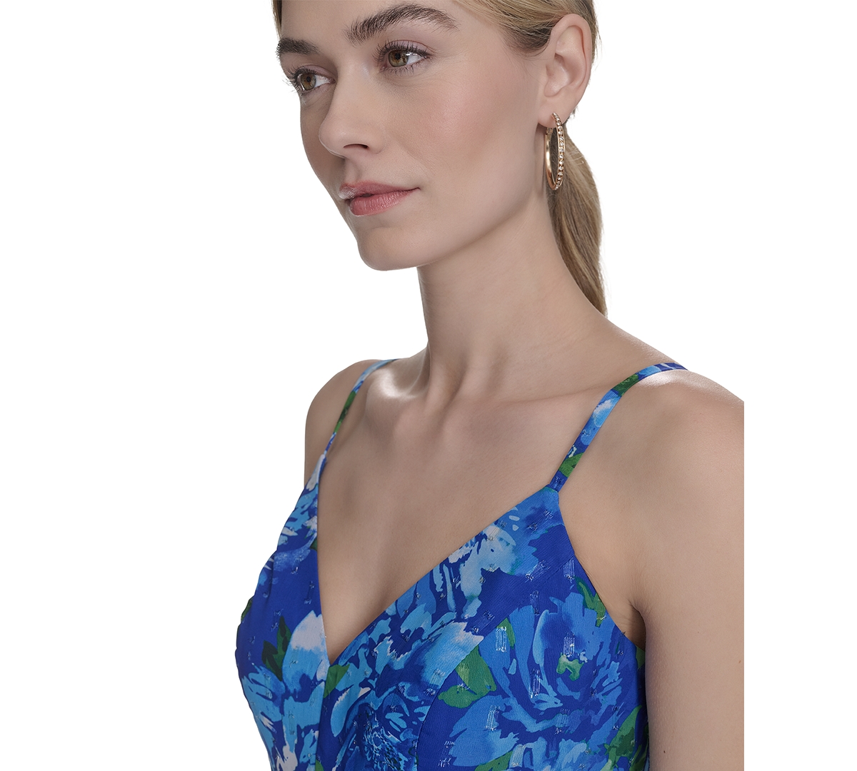 Shop Eliza J Women's Printed Chiffon Tiered Gown In Cobalt