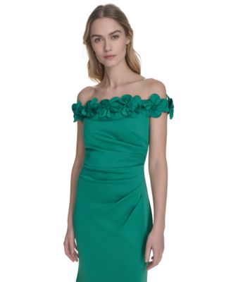eliza j off-the-shoulder 3d floral-sleeve scuba crepe evening dress Petite Isla Long Scuba Crepe Off the Shoulder Ruffle Top Dress main image 1