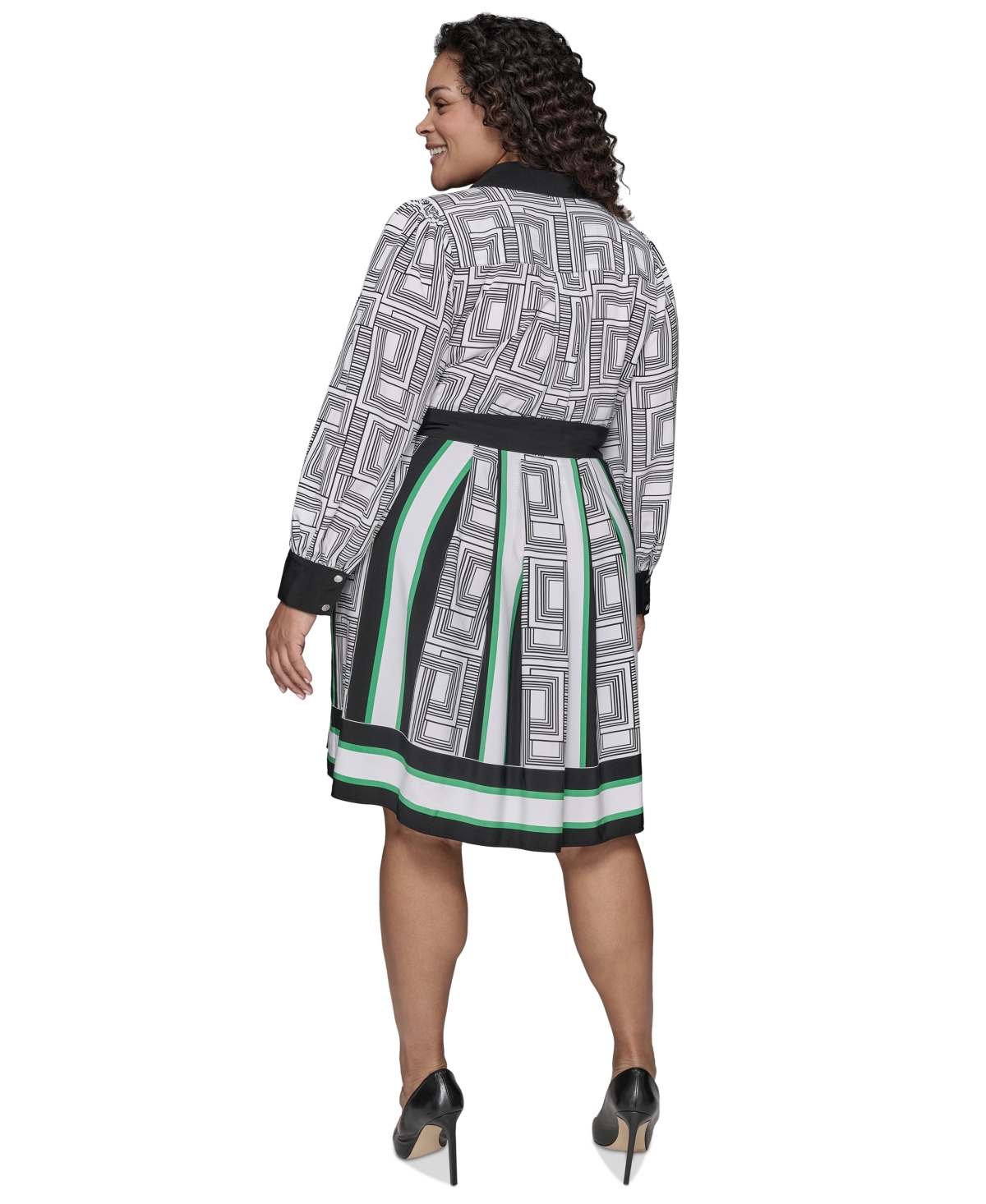 Karl Lagerfeld Plus Size Geometric-print Shirtdress In Soft White Black Multi