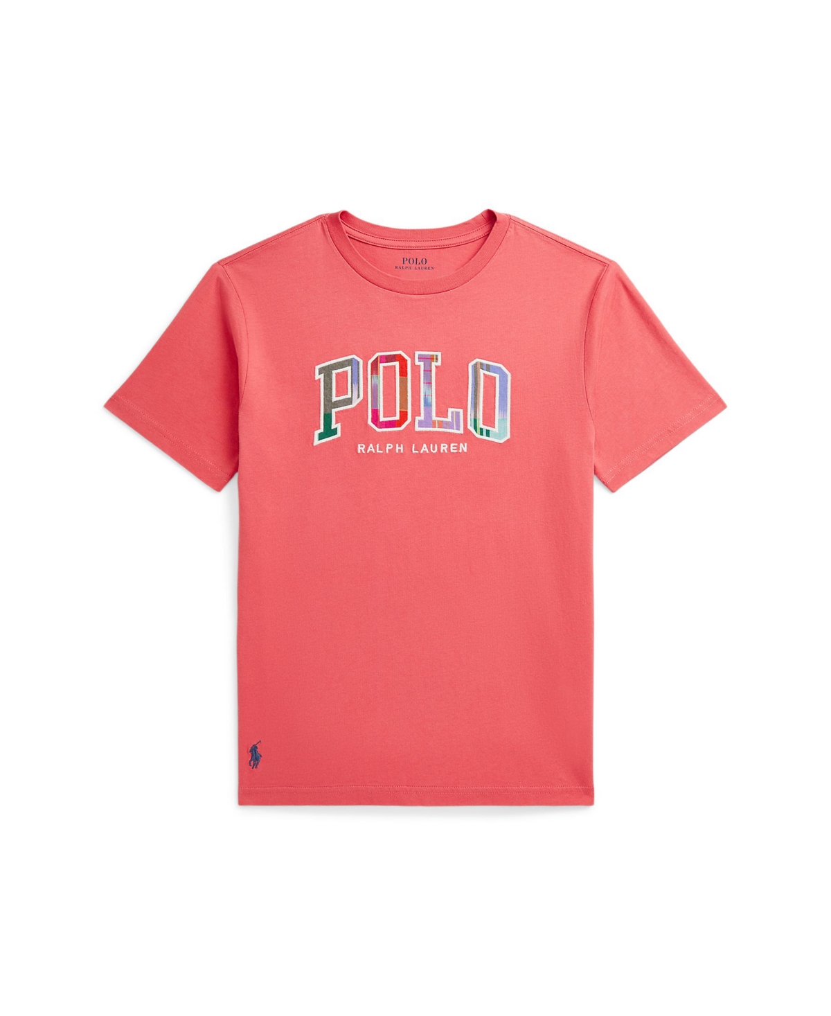 Polo Ralph Lauren Big Boys Madras-logo Jersey T-shirt In Red Sky