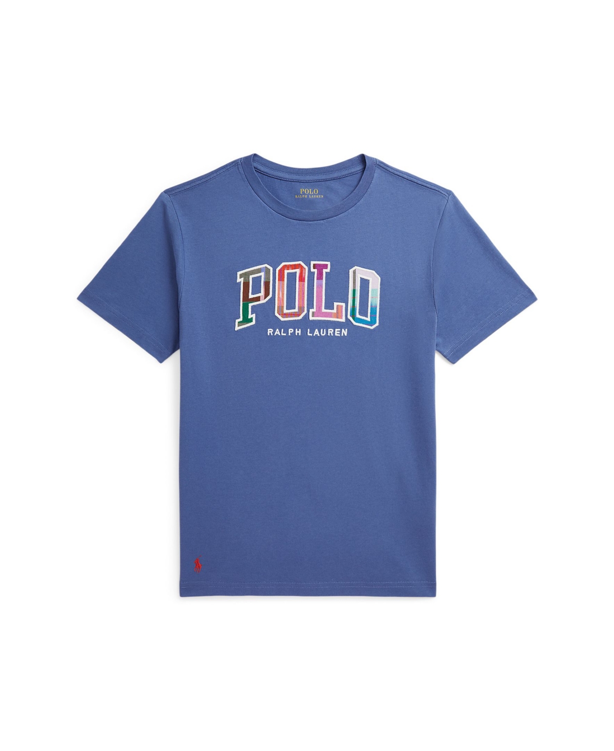 Polo Ralph Lauren Big Boys Madras-logo Jersey T-shirt In Blue Heaven