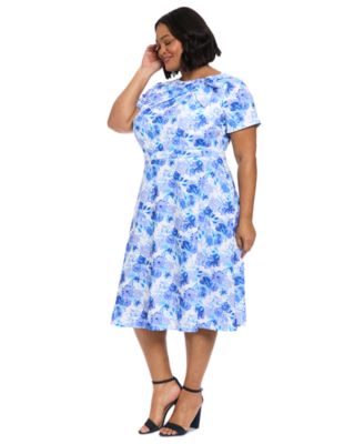 Расклешенное платье с бантом и цветочным принтом London Times Plus Size