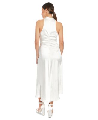 Petite Satin Side-Ruched Cowlneck Midi Dress