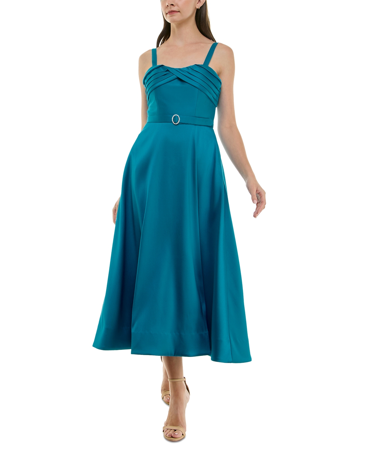 Women's Pleated Sweetheart-Neck Mikado Dress - Dazzling Ocean