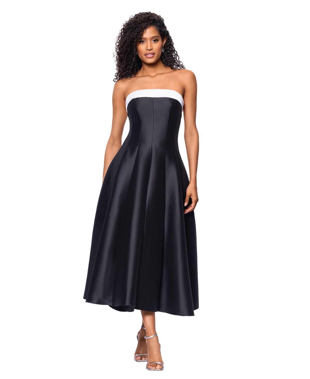Shop Betsy & Adam Women's Strapless Satin Mikado Party Dress In Black,white