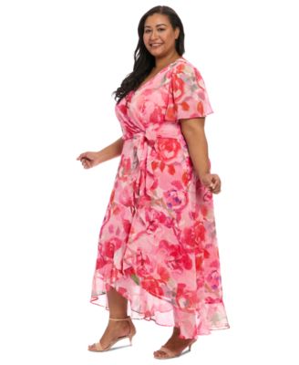 Платье с оборками и развевающимися рукавами в цветочек от London Times размера плюс