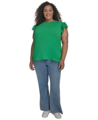 Plus Size Ruffled-Sleeve Knit Top, Exclusively at Macy's