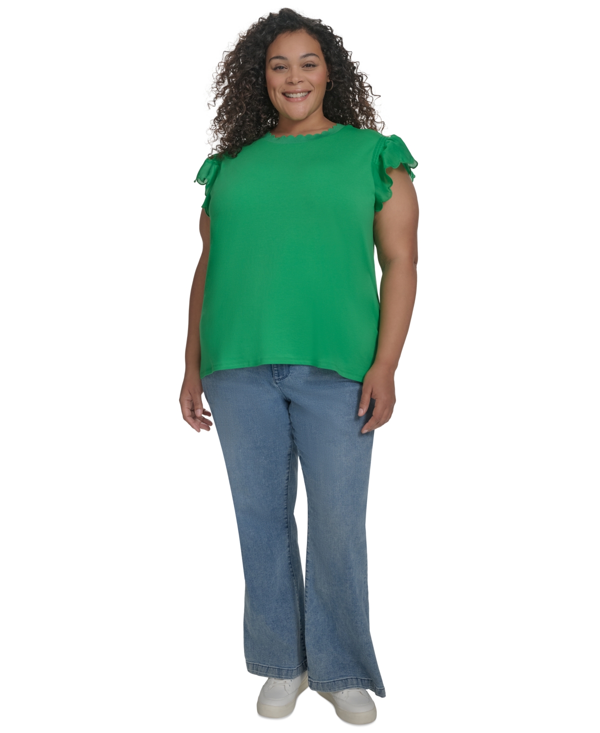 Shop Karl Lagerfeld Plus Size Ruffled-sleeve Knit Top, Exclusively At Macy's In Flore Green