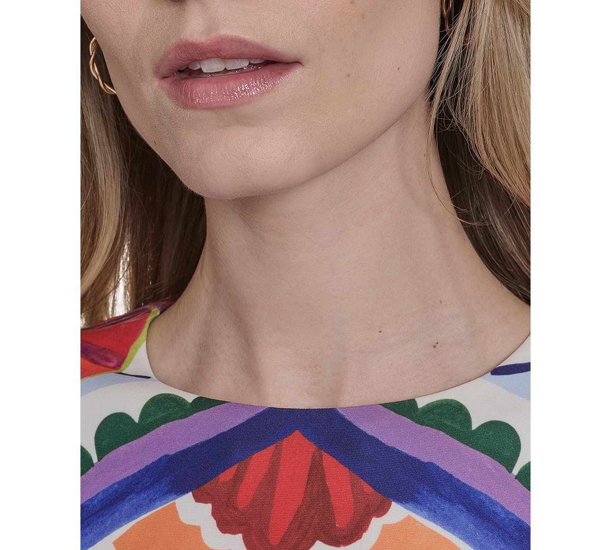 Vince Camuto Petite Placement-print Cap-sleeve Midi Dress In Blue Multi