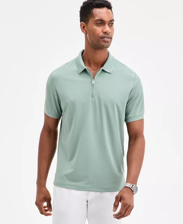 Men's Ottoman Short Sleeve Textured Quarter-Zip Polo Shirt - thumbnail 6