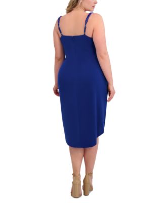 Plus Size Side-Ruched Chain-Strap Cowlneck Dress