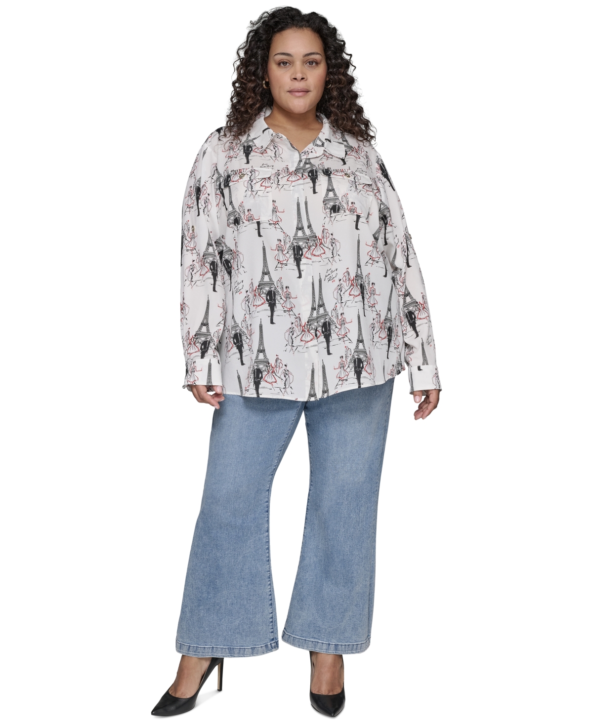 KARL LAGERFELD PLUS SIZE WHIMSICAL PARIS-PRINT SHIRT, EXCLUSIVELY AT MACY'S 
