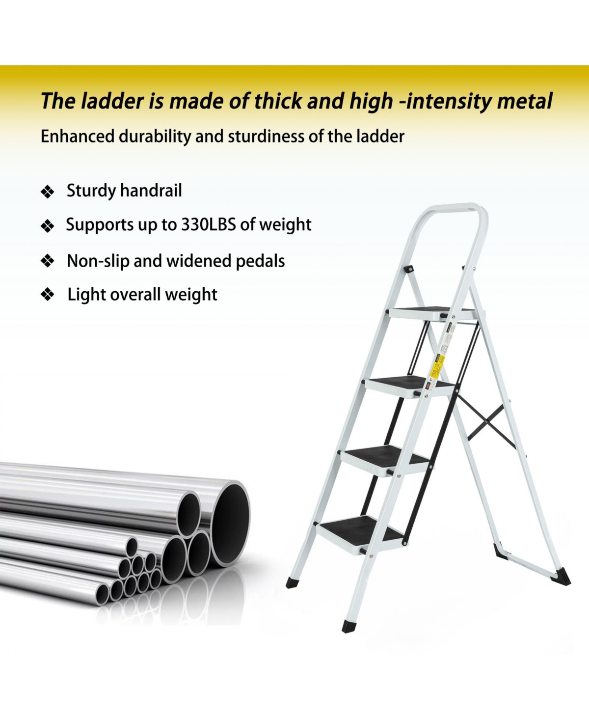 4 Step Ladder Folding Step Stool , Lightweight Step Stools for Adults with Anti-Slip Pedal, Portable Steel Handrails Step Ladder Withstanding 330 lbs