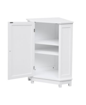 White Bathroom Cabinet Triangle Corner Storage Cabinet with Adjustable Shelf Modern Style MDF Board