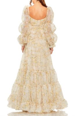 Женское шифоновое многоярусное платье Mac Duggal с рукавами-шариками в виде сердца от Mac Duggal