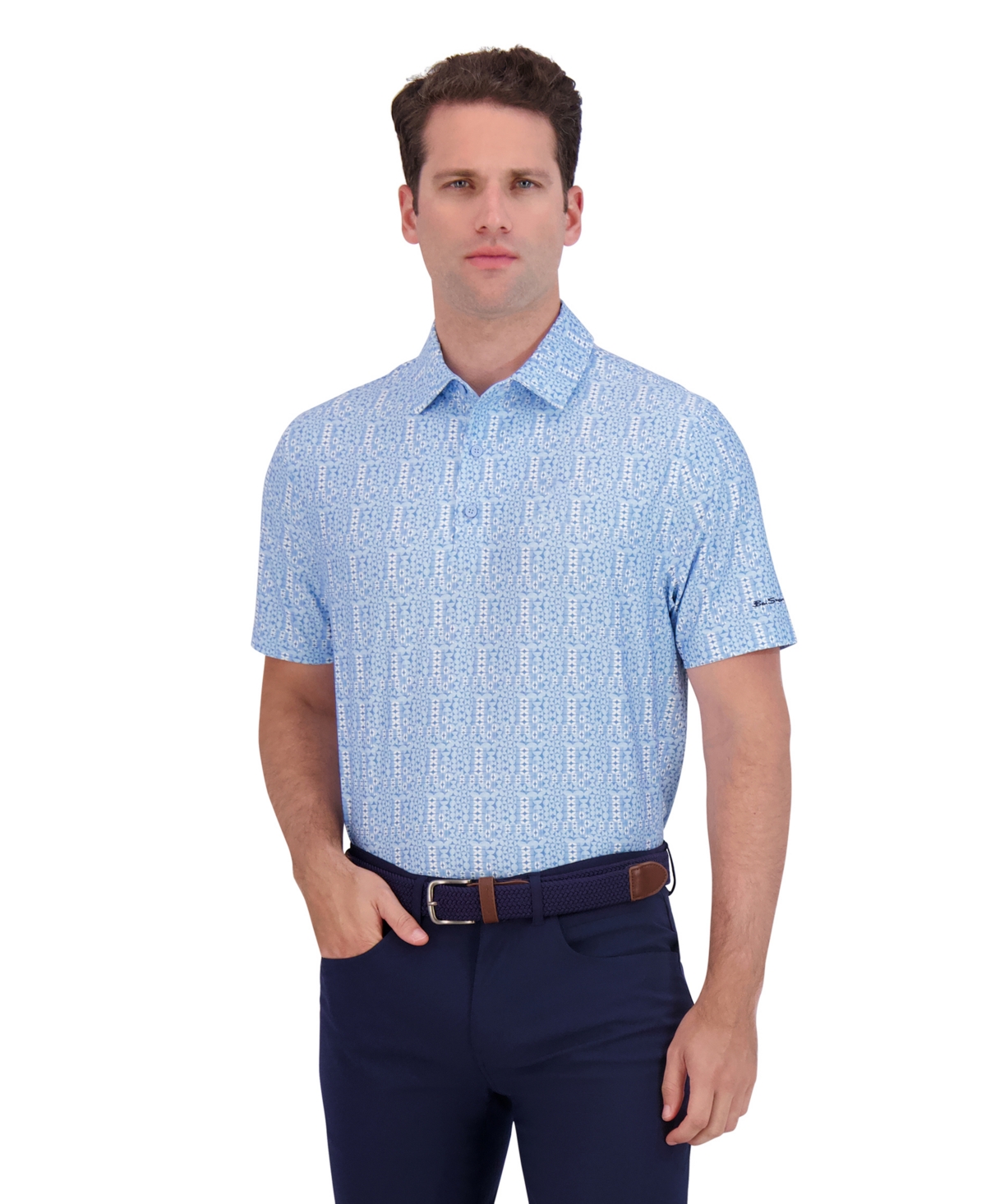 Men's Golf Watercolor Geo Sports Fit Polo Shirt - Light blue