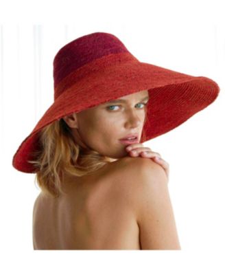 RIRI Duo Jute Handwoven Straw Hat In Red - Maroon