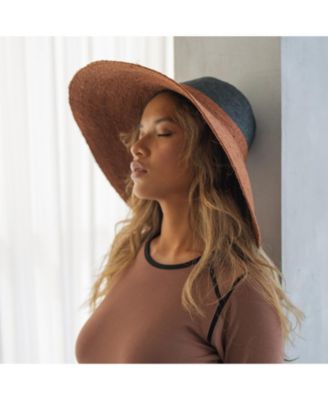 Riri Duo Jute Handwoven Straw Hat In Burnt Sienna & Black