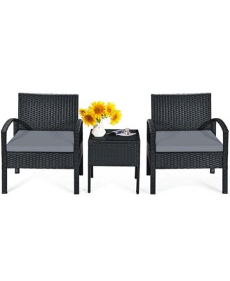 3 Piece Outdoor Patio Rattan Conversation Furniture Set Yard w/ Cushions & Coffee Table
