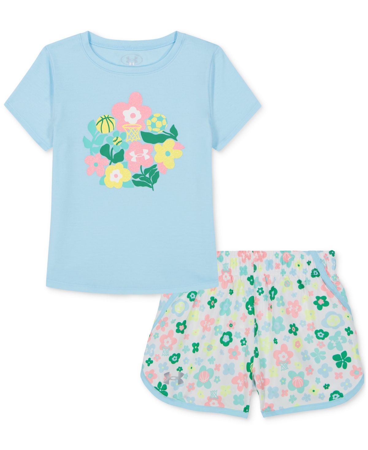 Under Armour Toddler & Little Girls T-shirt & Printed Woven Shorts, 2 Piece Set In Stream