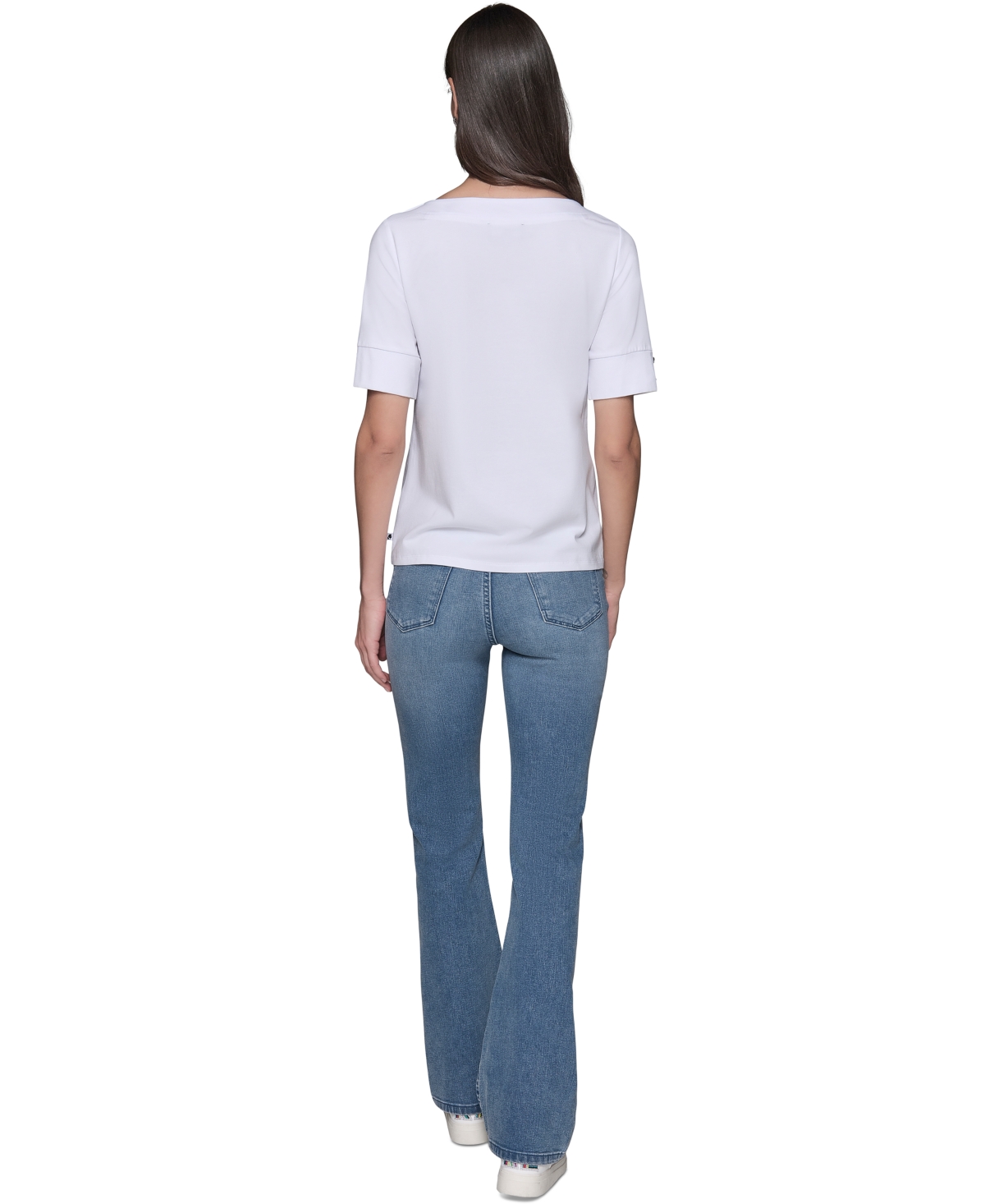 Karl Lagerfeld Women's Embellished Stripe Crewneck Tee In White,blue