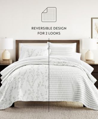 Sprouting Vines Stripe Reversible 2-Pc. Lightweight Quilt Set, Twin/Twin XL