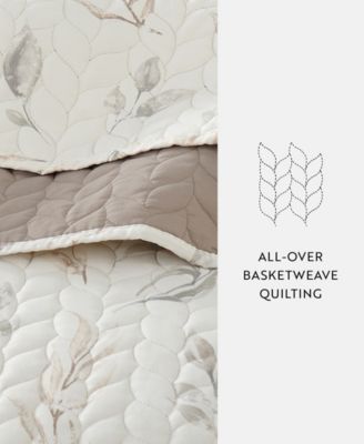 Watercolor Leaves and Stripe Reversible 3-Pc. Lightweight Quilt Set, King/California King