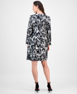 Petite Floral-Print Jewel-Neck Jacket Topper & Empire Seamed Dress Set, Regular & Petite 