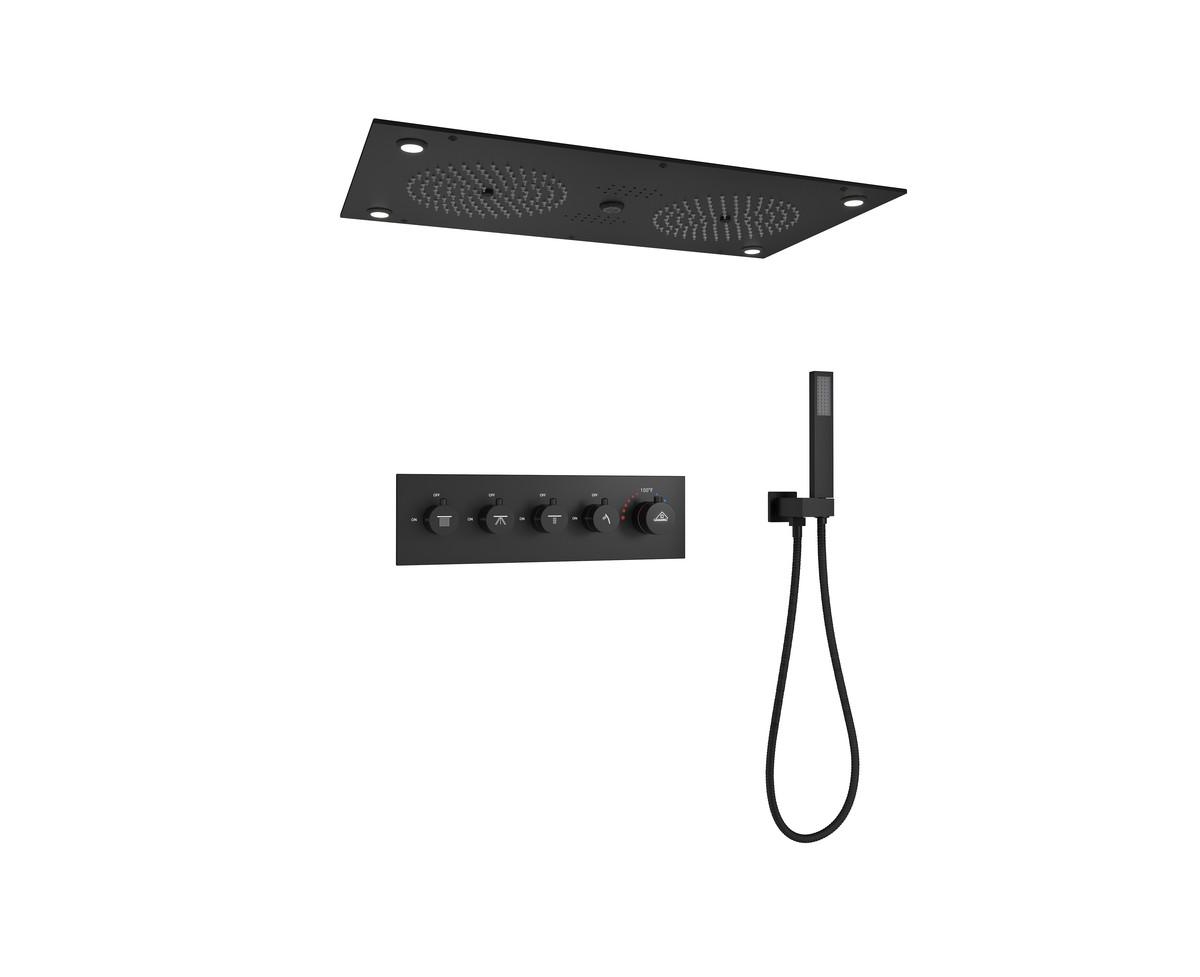 Ceiling-Mounted Thermostatic Shower System With Handheld Shower - Brushed gold