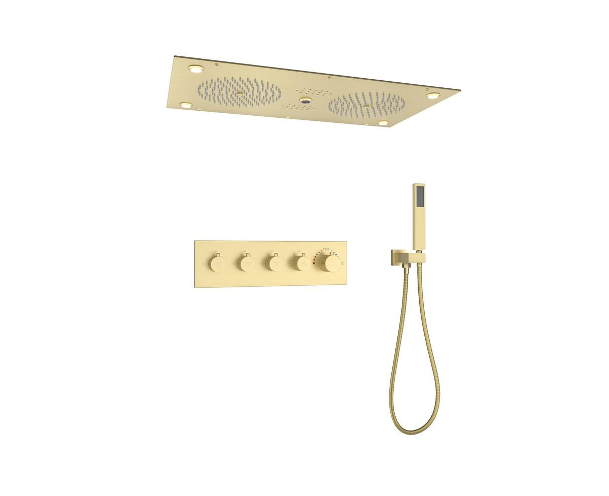 Ceiling-Mounted Thermostatic Shower System With Handheld Shower - Brushed gold
