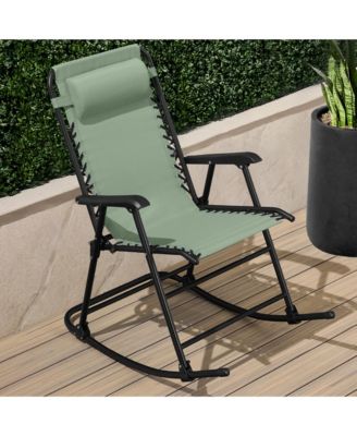 Folding Outdoor Zero Gravity Rocking Lounge Chair w/ Headrest Pillow