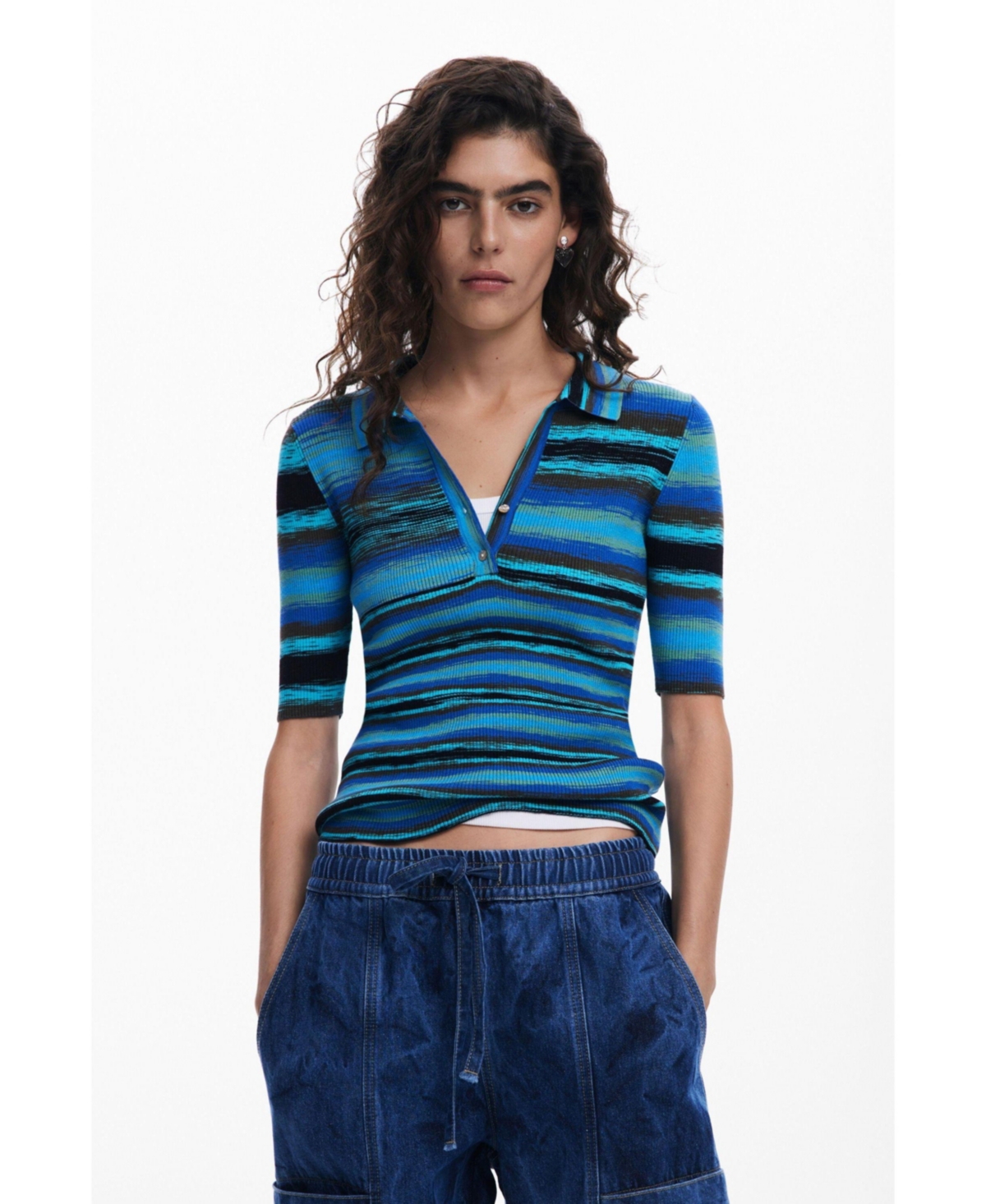 Women's Striped knit T-shirt - Blue