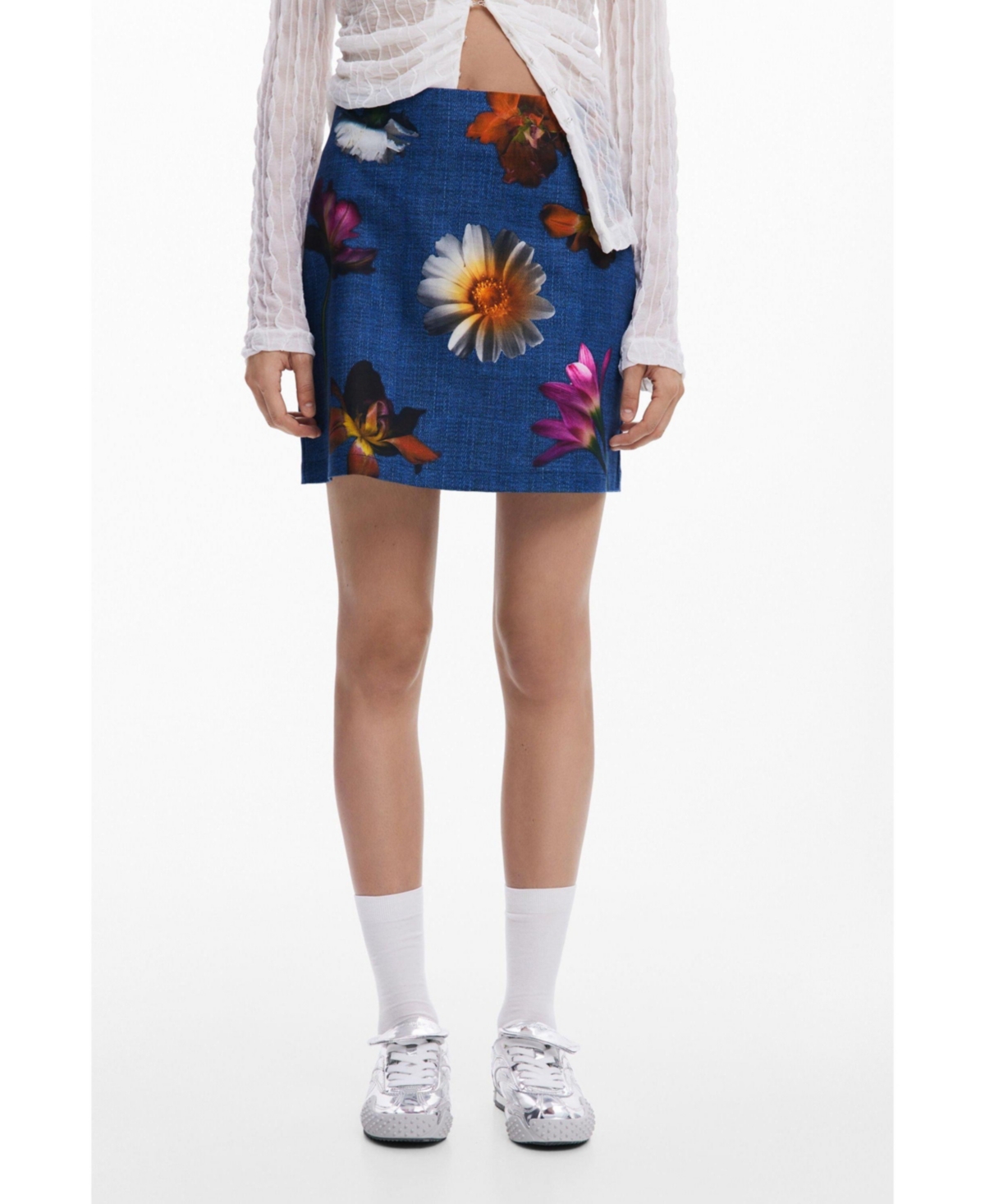 Women's Fitted floral mini skirt - Blue