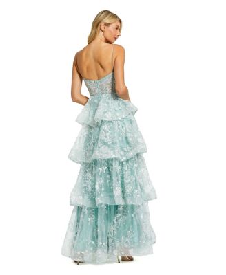 Женское многослойное платье с оборками и аппликацией на тонких бретельках от Mac Duggal