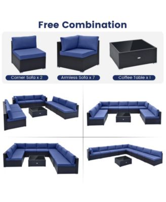 10PCS Rattan Furniture Set Outdoor Wicker Sofa Table Cushioned Seat Patio