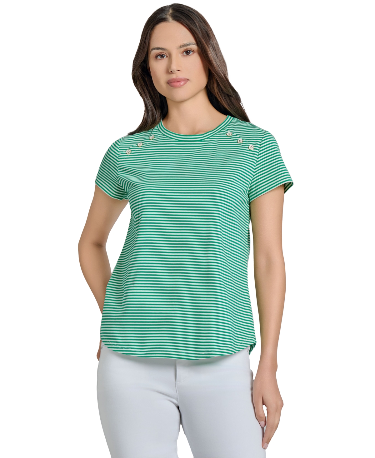 Petite Button Detailed T-Shirt - Kelly