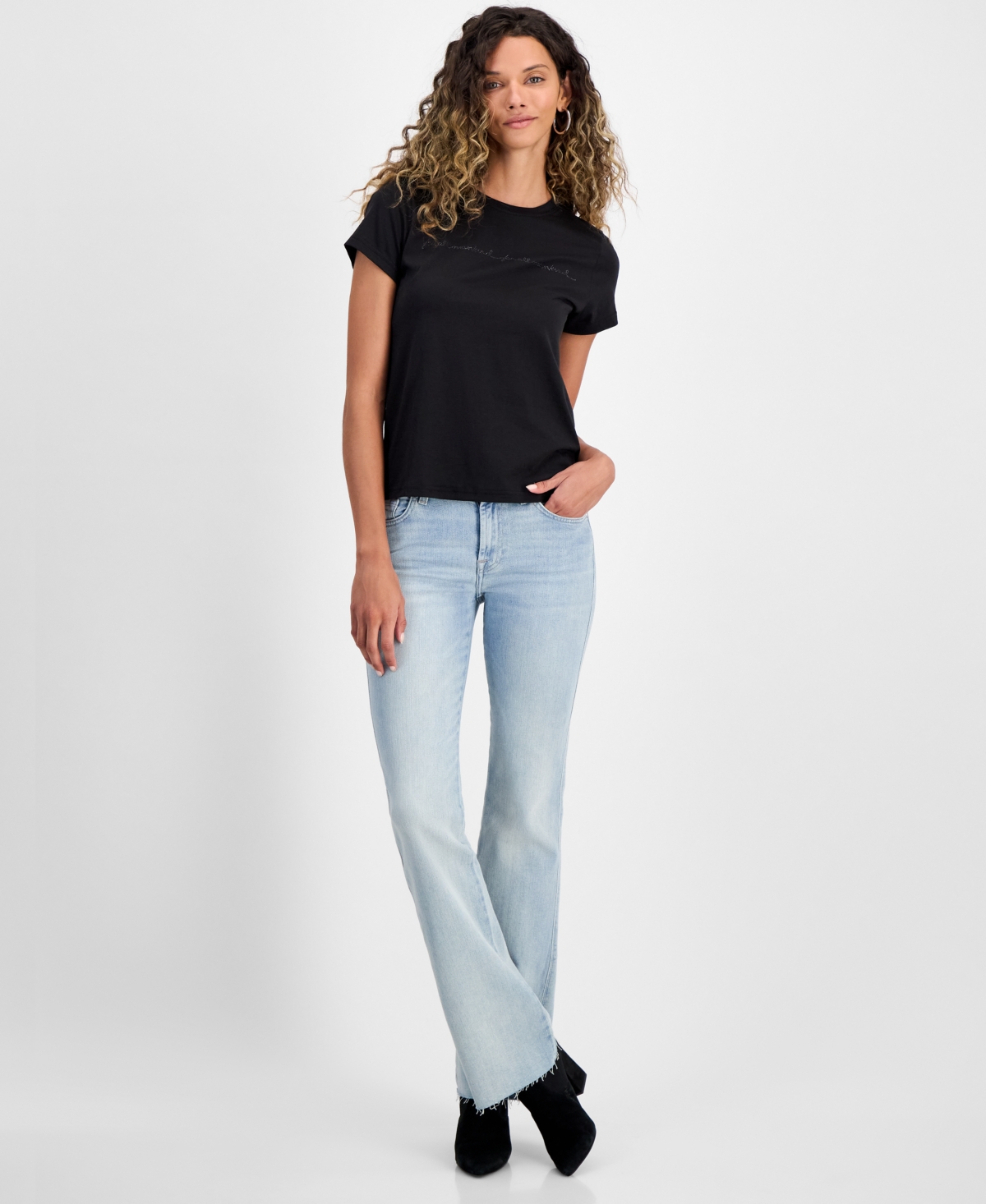 7 FOR ALL MANKIND WOMEN'S RHINESTONE LOGO COTTON T-SHIRT 