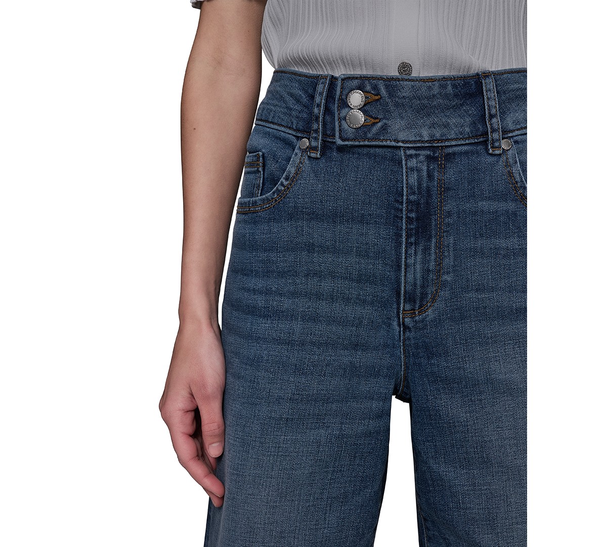 Женские KARL LAGERFELD PARIS Petite Scalloped Button Mid-Rise Jeans — фото 5