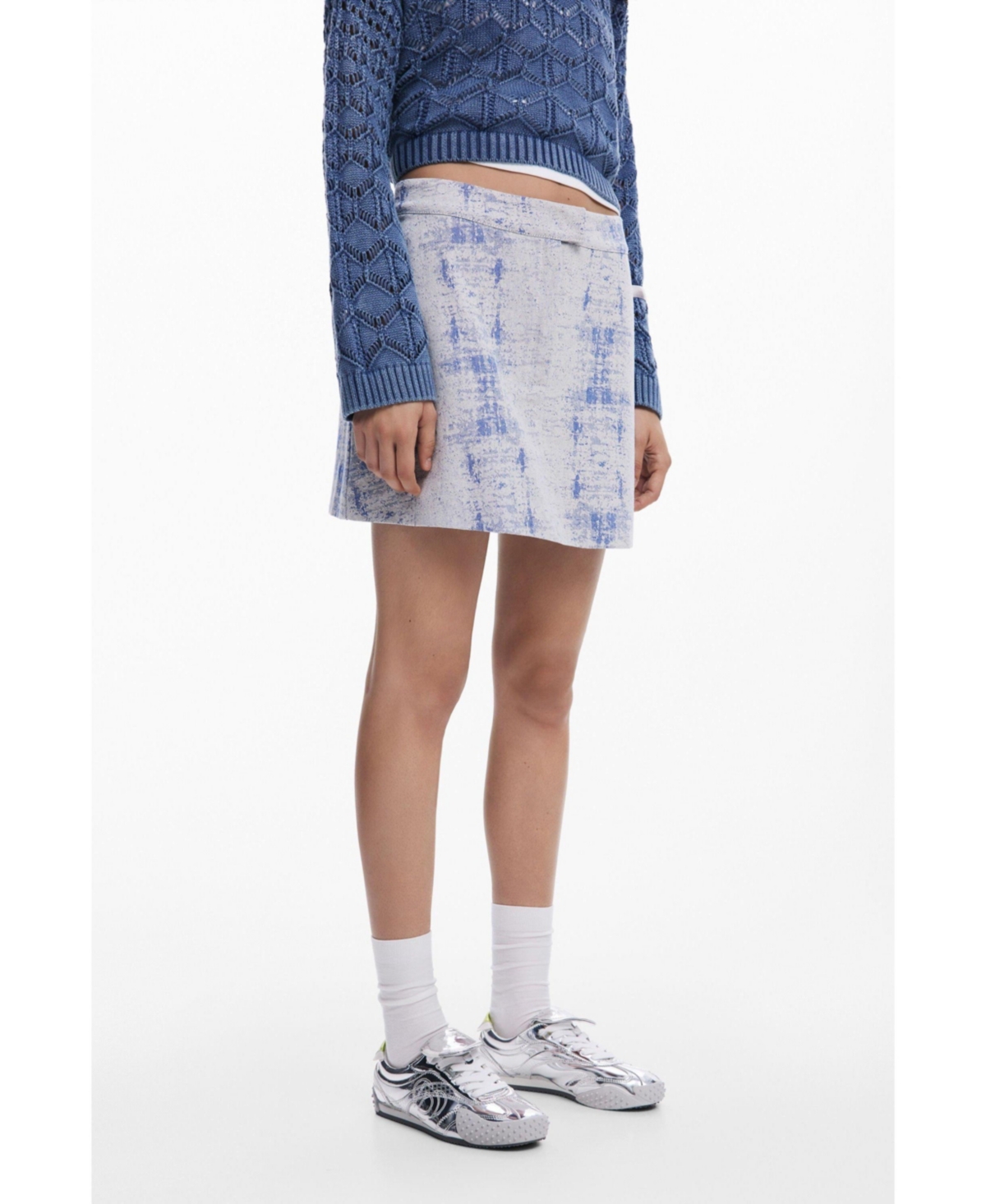 Desigual Distressed Pattern Miniskirt In Light Blue