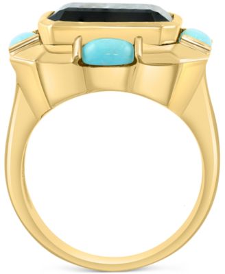 EFFY&reg; Onyx & Turquoise Cushion & Oval Statement Ring in 14k Gold-Plated Sterling Silver