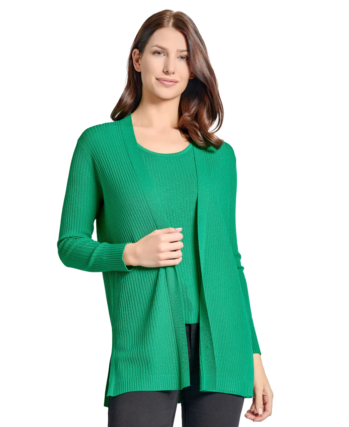 Jones New York Open Front Rib Cardigan In Kelly