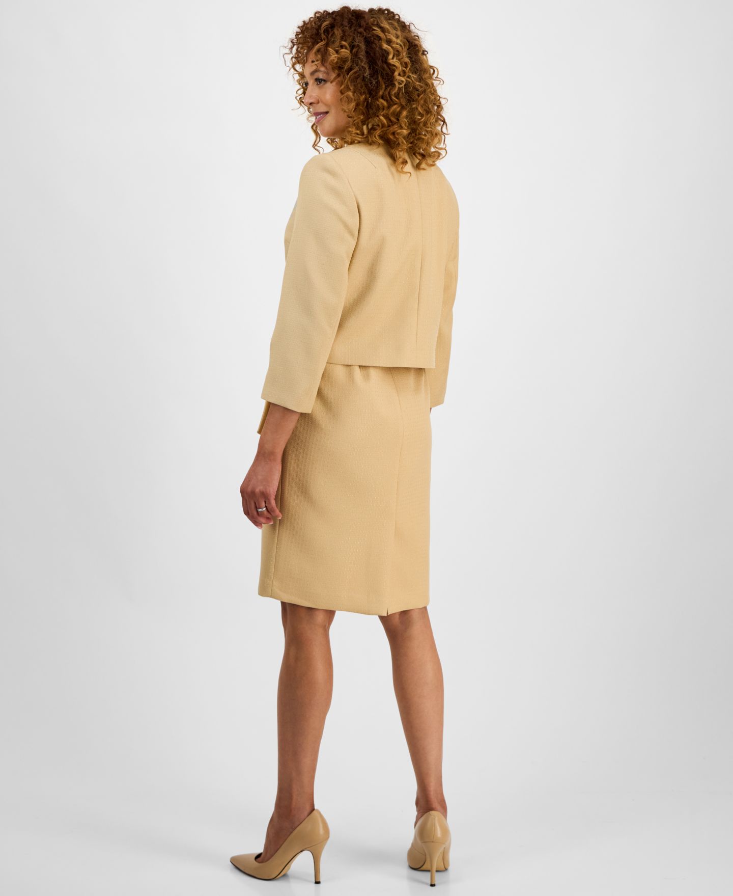Женские платья Le Suit 3/4-Sleeve Jacket And Belted Sheath 2 Piece Dress Suit, цвет: Золотой — фото 2