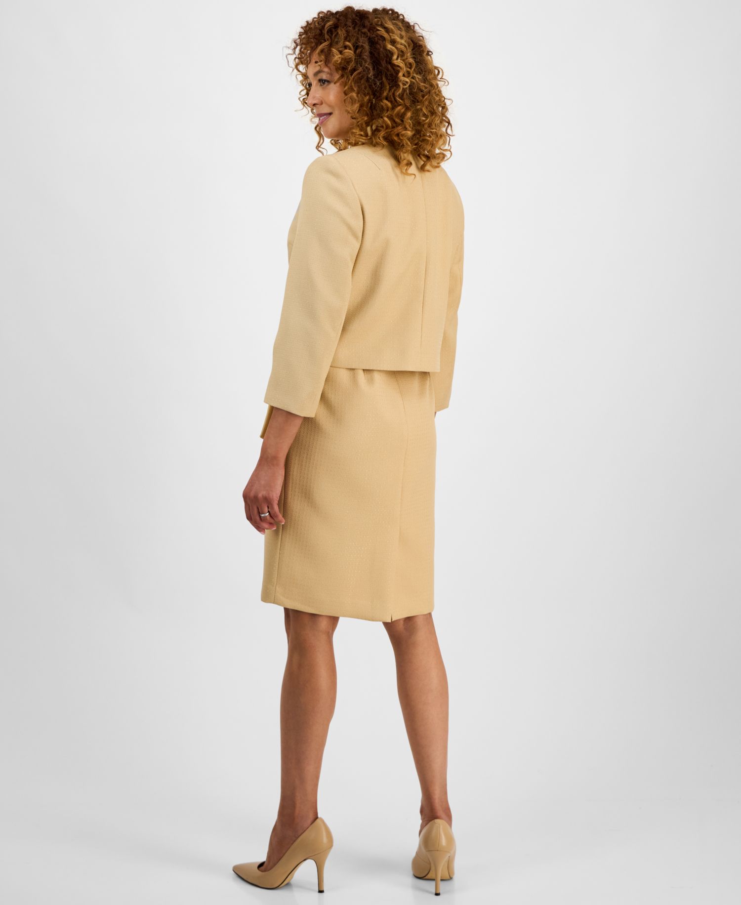 Women's 3/4-Sleeve Jacket And Belted Sheath 2 Piece Dress Suit