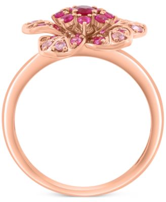EFFY&reg; Pink Sapphire (5/8 ct. t.w.) & Ruby (1/10 ct. t.w.) Flower Ring in 14k Rose Gold