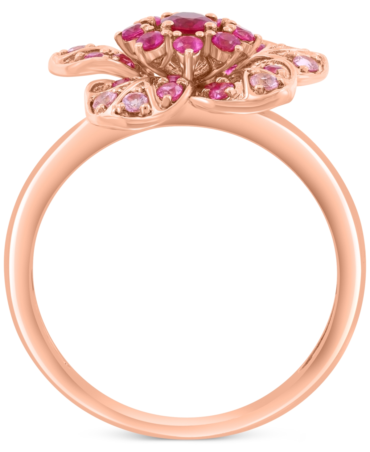 Effy Collection Effy Pink Sapphire (5/8 Ct. T.w.) & Ruby (1/10 Ct. T.w.) Flower Ring In 14k Rose Gold