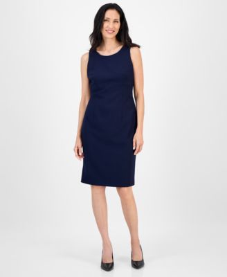 Women's Open-Front Collarless Jacket and Sheath Dress Suit Set, Regular & Petite 